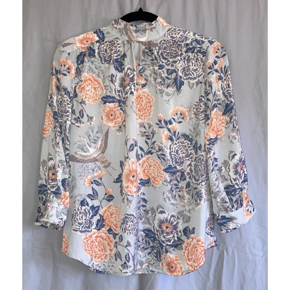 Banana Republic Women's XS Gray Floral Professional Office Wear High Neck Blouse